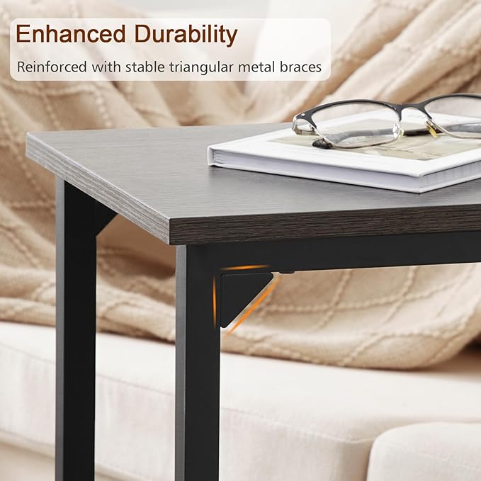 AMHANCIBLE C Shaped Side Table, End Tables Living Room Set of 2, Slide Under Couch Table for Sofa, TV Trays for Bedroom, Small Space, Dark Grey, HET02CDG