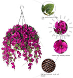 Artificial Fake Hanging Hibiscus Flowers Plants Baskets for Outdoor Decoration, Faux Silk Hibiscus Long Vines in Planter UV Resistant Realistic Flowers for Outside Porch Patio Home Decor(Purple 2)