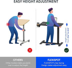 FLEXISPOT H7 Adjustable Overbed Bedside Table with Wheels Pneumatic Mobile Standing Desk Laptop Desk Rolling Computer Cart Movable Overbed Table Hospital Home Use(31.5" W x 17.7" D, Black Large)