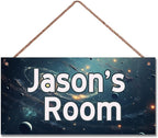 Personalized Universe Sign Funny Galaxy Themed For Kids Room Boys Bedroom Door Decor,Custom Name Fantasy Stars Wall Decor Decorative Plate for Nursery Girls Room