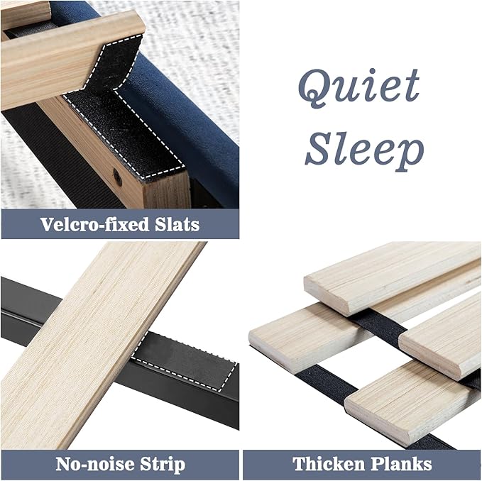 Allewie Queen Platform Bed Frame/Velvet Upholstered Bed Frame with Vertical Channel Tufted Headboard/Strong Wooden Slats/Mattress Foundation/Box Spring Optional/Easy Assembly/Navy Blue