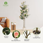 6FT Artificial Camellia Tree with White Planter & Pebbles,Faux Flower Tree with Lifelike Leaves and Realistic Trunk,Tall Fake Potted Plant for Home Décor Indoor Outdoor. (White, 6FT)