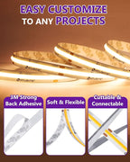 HitLights COB LED Strip Lights Warm White 3000K, 32.8ft Premium High Density 24V Tape Light, 5120 LEDs, 350+ LM/FT, CRI 90+, IP30, Lighting for Kitchen, Cabinets, UL Listed (Power Source Not Included)