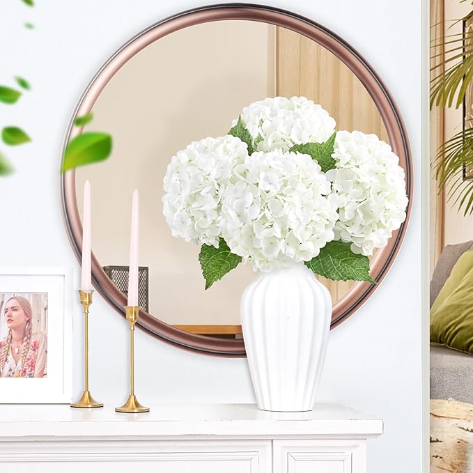 4 Pcs Real Touch Hydrangea Artificial Flowers, 21" White Full Faux Hydrangea Flowers Latex Fake Flowers for Home Decor Party Floral Arrangements Wedding Bouquets Centerpieces Outdoor Decor