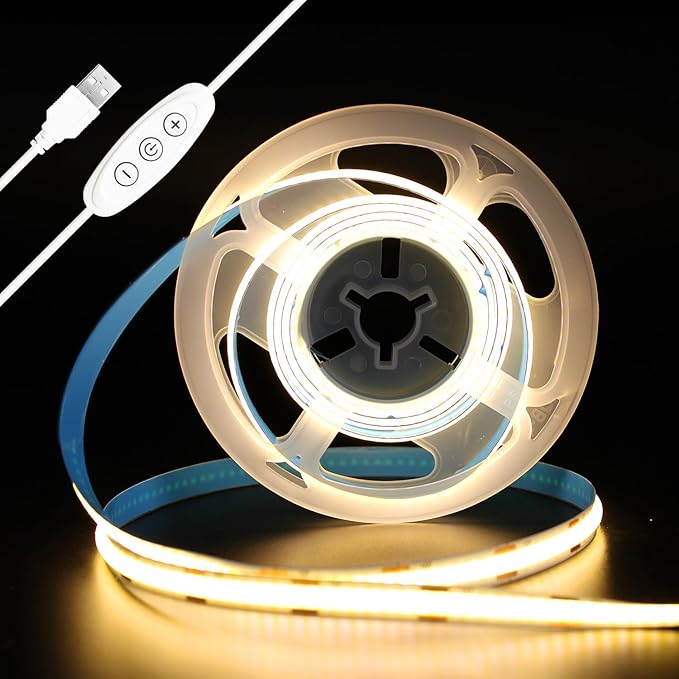 iNextStation COB LED Strip Light, 5V USB 6.6ft 2M 640LEDs Warm White 3000K Dimmable LED Lighting CRI93+ USB Led Strip Lights Flexible LED Tape Lights for TV Backlight, Under Cabinet, Mirror