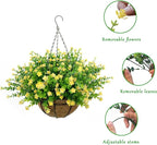 Artificial Hanging Flowers Basket, 12 UV-Resistant Bundles of Realistic Fake Flowers, Faux Plants for Outdoor Decor, Home, Garden, Porch, Patio, Spring & Summer Decorations, Yellow