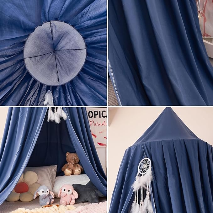 dix-rainbow Princess Decor Canopy for Kids Bed, Soft and Durable Bed Canopy for Girls Room Tent Canopy Dreamy Mosquito Net Bedding, Children Reading Nook Canopies Indoor(Blue)