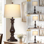 29" Tall Farmhouse Table Lamp for Living Room Set of 2,Vintage Retro Nightstand Lamps with USB C+A Ports & AC Outlet,3-Way Dimmable Touch Bedside Lamp for Bedroom Side Table,Dark Brown