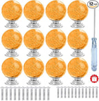 12 Pcs 30mm Round Bubble Crystal Glass Cabinet Knobs with Screws Drawer Knob Pull Handle Used for Kitchen, Dresser, Door, Cupboard (Amber)