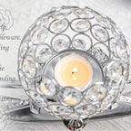 Set of 3 Gold Crystal Tea Light Candlestick Holders Flower Shape with Crystal Pendant Bowl Votive Metal Candle Holder for Table Centerpieces Wedding Home Decor (Set of 3, Silver)