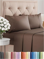 Queen Size 4 Piece Sheet Set - Comfy Breathable & Cooling Bed Sheets Set - Hotel Luxury Bedding for Women, Men, Kids, Teens, Boys & Girls - Deep Pockets, Ultra-Soft, Wrinkle Free - Oeko-Tex - Brown