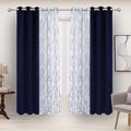 BONZER Mix and Match Curtains - 2 Pieces Branch Print Sheer Curtains and 2 Pieces Blackout Curtains for Bedroom Living Room Grommet Window Drapes, 37x63 Inch/Panel, Indigo, Set of 4 Panels