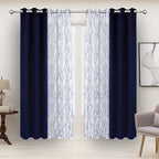 BONZER Mix and Match Curtains - 2 Pieces Branch Print Sheer Curtains and 2 Pieces Blackout Curtains for Bedroom Living Room Grommet Window Drapes, 37x63 Inch/Panel, Indigo, Set of 4 Panels