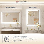Keonjinn Led Bathroom Mirror with Lights, 36" x 36" Frontlit and Backlight, Stepless 3 Colors Temperature & Dimmable Wall Mirror, UL Listed LED Driver, Double LED Strips Tempered Glass Lighted Mirror