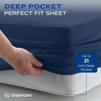 DREAMCARE King Size Sheets Set – 4 pcs Cooling Sheets – up to 21” Deep Pocket King Sheet Set – Hotel Luxury Sheets & Pillowcases – Superior Softness 100% Fine Microfiber with Side Pocket – Navy Blue