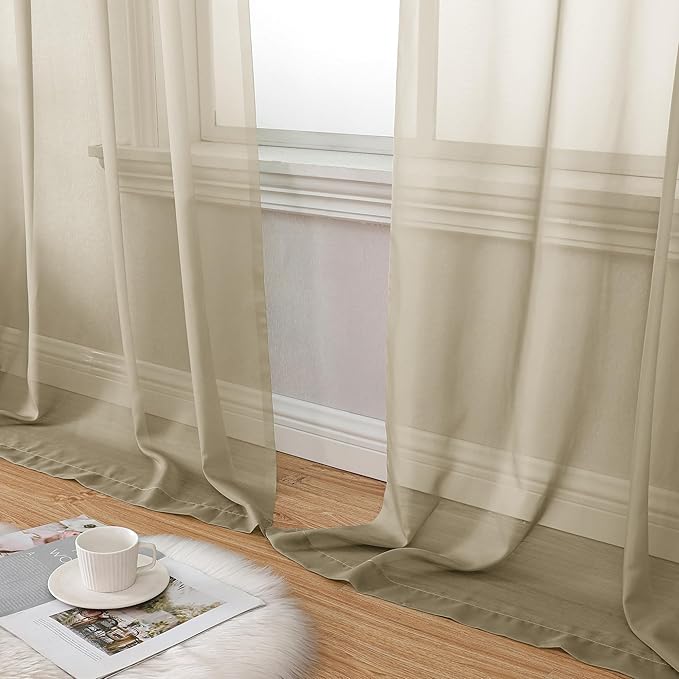 Aiyufeng Taupe Sheer Curtains 90 Inches Long 2 Panels Set, Semi Transparent Voile Rod Pocket Sheer Window Drapes for Bedroom Bed Canopy Living Room Dining Wedding Party Backdrop, 42W x 90L inch
