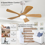 BOJUE 42 Inch Outdoor Ceiling Fans with Lights and Remote Control, Dimmable 5 Blade Wood Outdoor Ceiling Fans for Patios, White Natural Wood Bedroom Ceiling Fan with Lights, Noiseless DC Motor