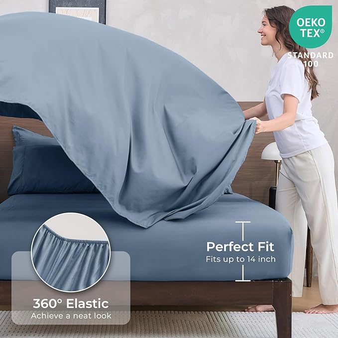 HEVUMYI Dusty Blue Twin Comforter Set - 5-Piece All Season Bed in a Bag Twin, Ultra Soft Bedding Set with Comforter, Flat Sheet, Fitted Sheet, Pillowcases, Pillow Shams