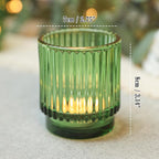 Vintage Ribbed Green Glass Tealight & Votive Candle Holders (Set of 6), Wedding Bridal Shower Party Table Decor, Fall Decor, Boho Decor, Shelf Decoration