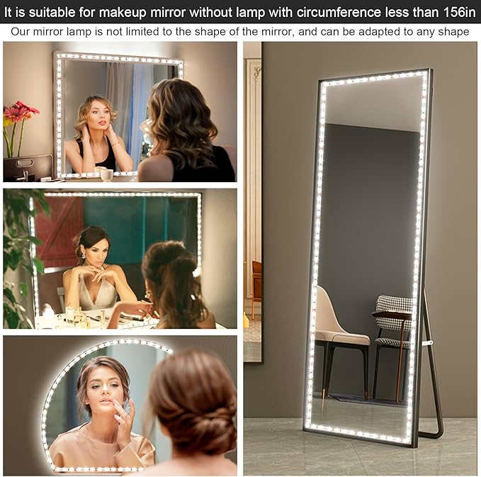 LED Vanity Mirror Lights for Makeup Dressing Table Vanity Set 13ft Flexible LED Light Strip Kit 6000K Daylight White with Dimmer and Power Supply, DIY Mirror, Mirror not Included