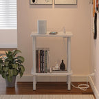 Apicizon 2 Tier End Table, Small Side Table with Charging Station, Boho Bedside Table with USB Ports and Outlets, Nightstand for Small Spaces, Bedroom, Living Room, Entryway, Easy Assembly, White