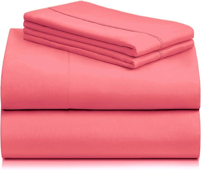 LuxClub 4 PC Sheet Set Bed Sheets Deep Pockets 16" Eco Friendly Wrinkle Free Cooling Machine Washable Hotel Bedding Silky Soft - Vermilion Queen