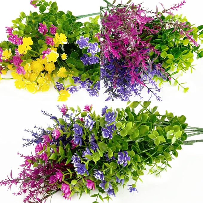 36 Bundles Outdoor Artificial Fake Flowers UV Resistant No Fade Boxwood Faux Plastic Shrubs Plants for Garden Patio Porch Window Box Home Wedding Farmhouse Hanging Décor