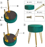 IBUYKE Velvet Round Footrest Stool Ottoman, Makeup Vanity Stool Side Table, Velvet Dressing Table Seat, Pouf Couch Stool, Golden Steel Legs, Green LG-30L