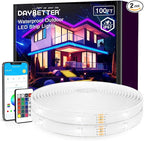 Outdoor LED Strip Lights Waterproof 100ft, IP67 Waterproof LED Light Strips with Remote, Music Sync APP Control, RGB Color Changing LED Lights for Eaves, Roof, Pool, Patio, Outdoor Decorations