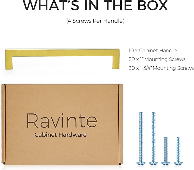 Ravinte 10 Pack 7-1/2 Inch Kitchen Square Cabinet Handles Brushed Brass Pulls Kitchen Cabinet Hardware Handles for Cupboard Drawer Pulls