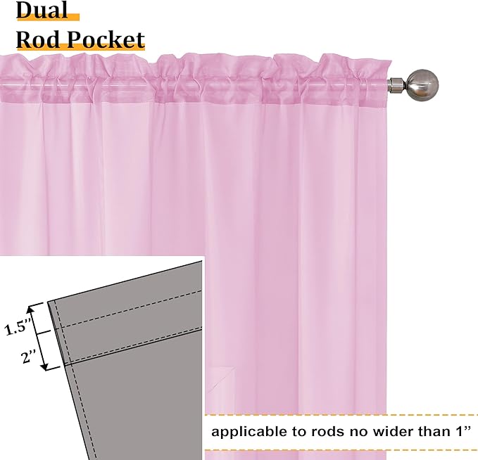 Aiyufeng Light Pink Sheer Curtains 84 Inches Long 2 Panels Set, Semi Transparent Voile Rod Pocket Sheer Window Drapes for Bedroom Bed Canopy Living Room Dining Wedding Party Backdrop, 40W x 84L inch