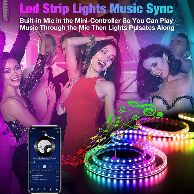 65.6ft Led Strip Lights, Led Light Strips Music Sync Color Changing Led Lights with App Control and Remote, Led Lights for Bedroom, Party, Home Decoration