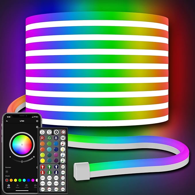 AILBTON 32.8FT Led Neon Rope Lights Control with App/Remote,Flexible Led Rope Light,Multiple Modes,IP65 Outdoor RGB Lights Waterproof,Music Sync Gaming Led Neon Strip Light for Bedroom Decor (32.8FT)
