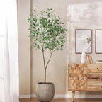 Faux Eucalyptus Tree 7ft(82in) Artificial Potted Tree for Indoor Decor Large Realistic Potted with Silk Leaves and Natural Wood Trunk for Home Living Room,Office Foyer,Porch Decor.
