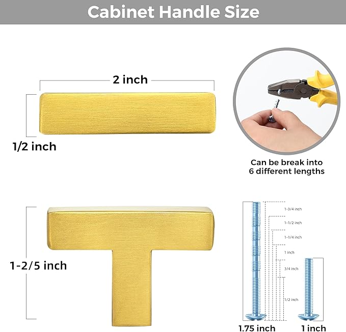 30 Pack Brushed Brass Cabinet Knobs - Kitchen Cabinet Knobs Gold Closet Pulls for Kitchen Drawer Stainless Steel 2in Length Single Hole Square