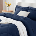 CozyLux Full Size Comforter Sets Navy Blue - 7 Pieces Bed in a Bag Full, Luxury Soft Bed Set for All Seasons, Bedding Set with Down Alternative Comforter, Sheets, Pillowcases & Shams