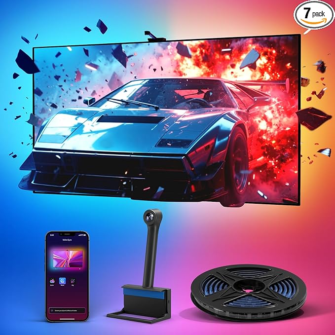 Ailofy Smart TV LED Backlight with Camera for 40-50 inch Screens, 7.87ft LED Strip Lights Sync to Screen& Music, Color Changing Lights for TV Compatible with Alexa & Google Assistant, App Control