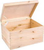XXL Large Plain Wooden Box Storage Hinged Lid | 15.8x11.8x9.44 inches (+-0.5) | Unpainted Gift Box Tool Dog Toy Clothes Kitchen Storage Document | Rough & UNSANDED Wood Keepsake Chest
