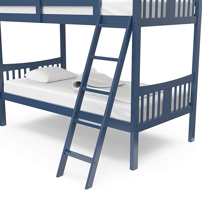Storkcraft Caribou Bunk Bed Twin Over Twin Bunk Bed (Navy) - GREENGUARD Gold Certified, Twin Bunk Beds for Kids, Converts to 2 Individual Twin Beds, Bunk Beds for Kids