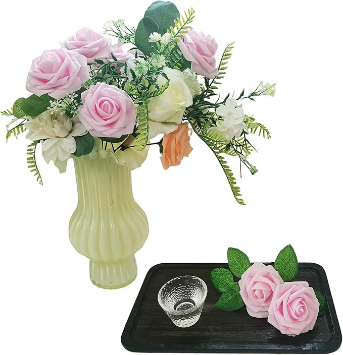 Artificial Flowers 25pcs Fake Roses, Baby Pink Foam Rose Faux Flower for DIY Wedding Bouquets Bridal Shower Centerpieces Floral Arrangements Home Decorations Party Backdrops Table