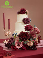 Alecono Artificial Flowers, Burgundy Silk Fake Flowers for DIY Wedding Bridal Bouquets, Red Cake Flowers for Wedding Table Centerpieces Birthday Party Home Decorations