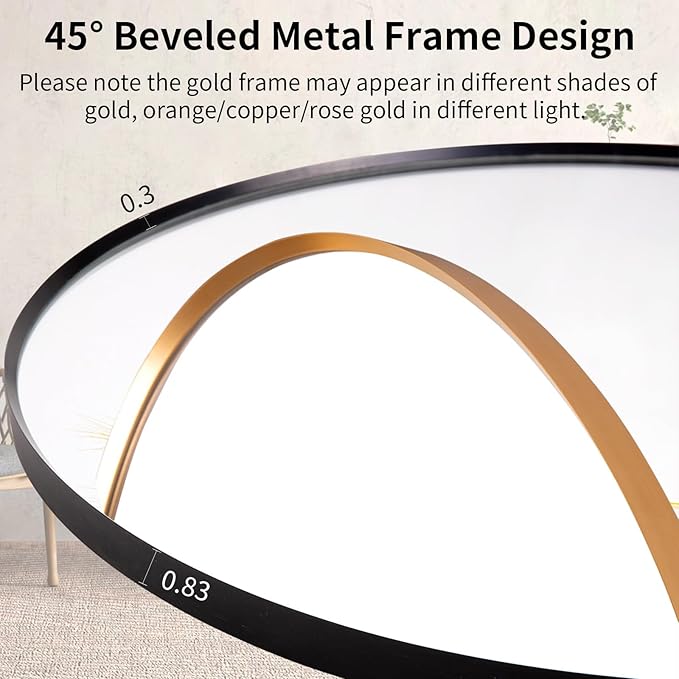 44" Round LED Bathroom Mirror, Wall Mounted Round Backlit Mirror LED Bathroom Vanity Mirror with Lights Fog Free Circle Lighted Mirror with Gold Frame, Smart Light up Mirror 3-Color