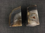 AMOYSTONE Agate Book Ends Shelves Decorative Geode Bookend Large Crystal Bookends Quartz Decor Nature Brown with Rubber Bumpers(1 Pair, 4-6 LBS)