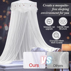 Jeteventy Bed Canopy for Girls, Princess Bed Curtain Net for Single to King Size,Bedroom Decoration of Round Lace Dome with Stainless Steel Hook,Quick Easy Installation (White)