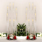 2PCS Acrylic Candelabra Centerpieces,Tall Clear Floor Candelabra for Wedding 8 Arm Candle Holder with Acrylic Shade Circular Base for Party Table Decoration Fit 0.87 LED Candle