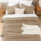 Litanika Taupe Comforter Set Full Size, 3 Pieces Solid Bedding Comforter Set, All Season Fluffy Bed Set (79x90In Comforter & 2 Pillowcases)