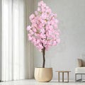 Artificial Pink Cherry Blossom Tree 5.5ft(67in) Tall Fake Silk Leaves Indoor Decor Handmade Lifelike Sakura Tree for Wedding Realistic Cherry Plant in Pot for Home Living Room,Office,Outdoor Decor