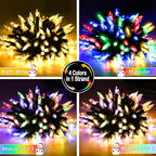 Battery Christmas Lights 4 Pack, 17ft 50 LED Dual Color Changing Mini String Light with 3 Auto-Timer Options and 12 Lighting Modes Waterproof Tree Lights (Warm White & Multicolor, 50 LEDs x 4 Pack)