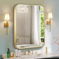 30"x36" Matte Gold Mirror for Wall, Brushed Metal Framed Rounded Corner Rectangular Mirror for Bathroom Vanity,Entryway,Living Room,Bedroom,Vertical or Horizontal