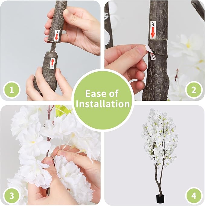 6.56ft White Artificial Cherry Blossom Tree Indoor Decor,Nearly Nature Silk Flower Fake Tree Tall,Realistic Outdoor Faux Cherry Plant Wishing Tree Front Door Handmade for Office Living Room Decor